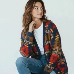 Lucky Brand Southwestern Aztec Open Front Cardigan Sweater Size Large